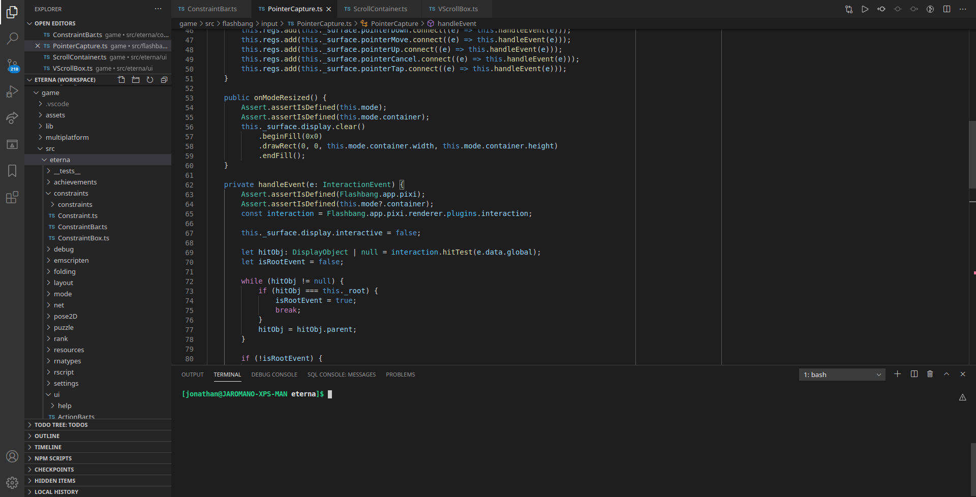Visual Studio Code interface with input handling code